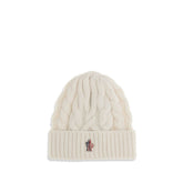 Moncler Grenoble White Fleece Wool Beanie